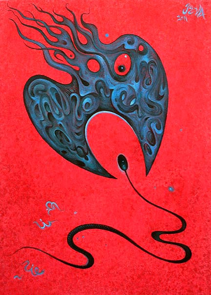 Scott Partridge painting - feeder on red
