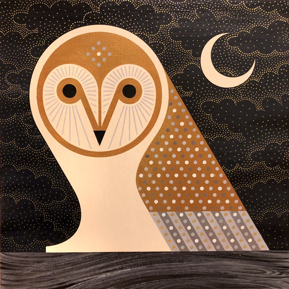 Scott Partridge - barn owl 16x16 - acrylic painting