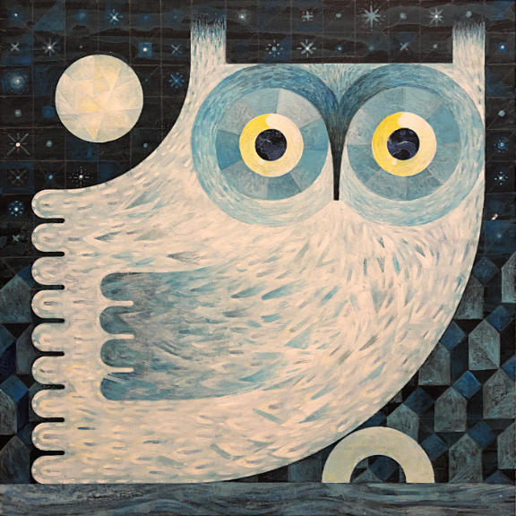 Scott Partridge - night owl 2022 16x16 - acrylic painting