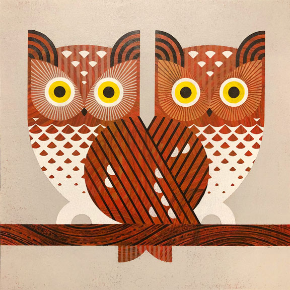 scott partridge - acrylic painting - screech owls