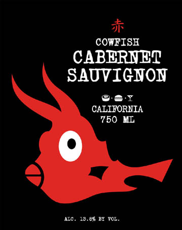 Scott Partridge - custom art for The Cowfish restaurant - cowfish wine label