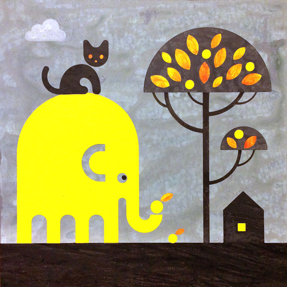 Scott Partridge - painting - elephant and cat