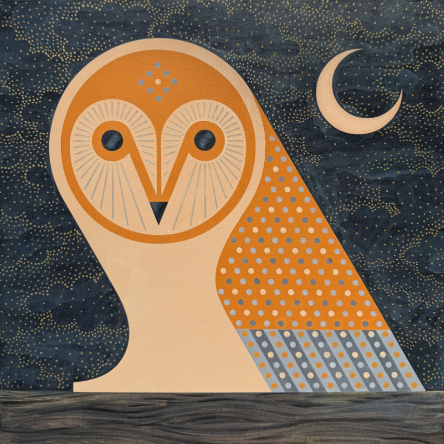 scott partridge - acrylic painting - barn owl 2 16x16 2025