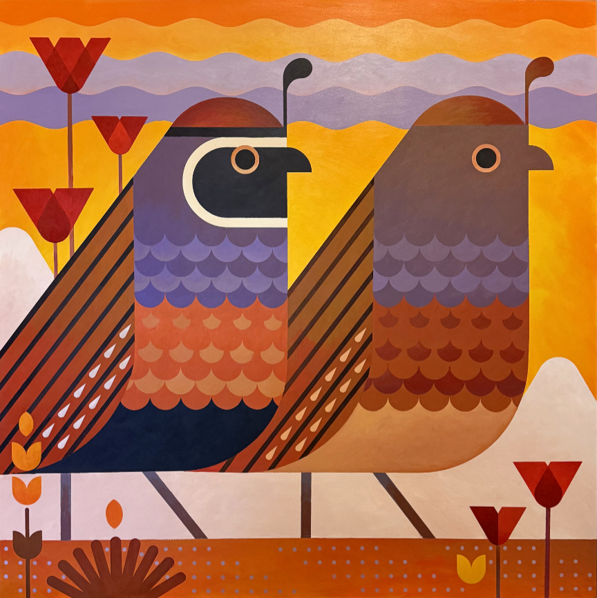 Scott Partridge - desert quail 45x45 2025 - acrylic painting