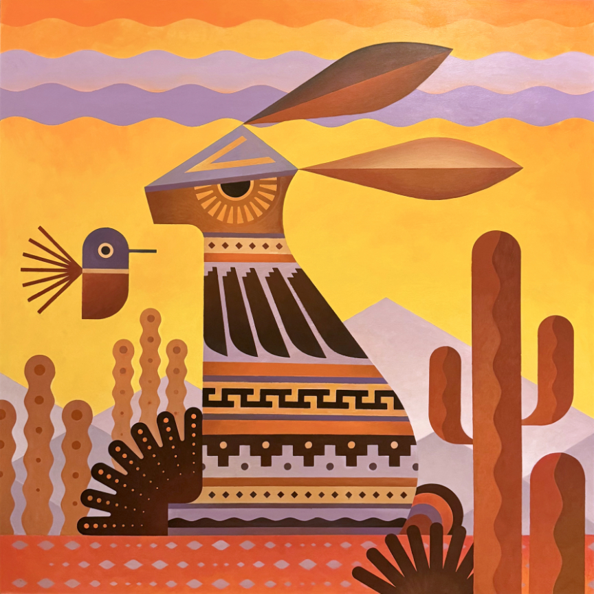 Scott Partridge - desert jackrabbit 45x45 2025 - acrylic painting